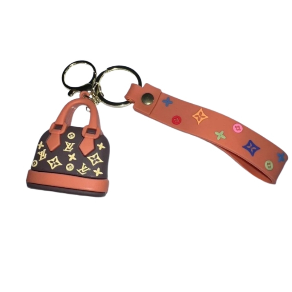 Keychain Wristlet Fob, Mini Luxury Designer Bag Charm‎,  Brown Tan